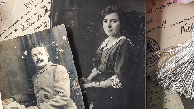 old photos of a military man and his wife